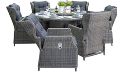 Rio-Barcelona verstelbare Tuinset 6 Personen - Glas / Kobo Grey