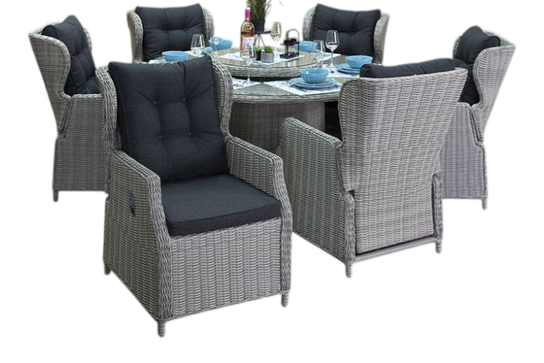 Rio-Barcelona verstelbare Tuinset 6 Personen - Glas / Light Kobo Grey