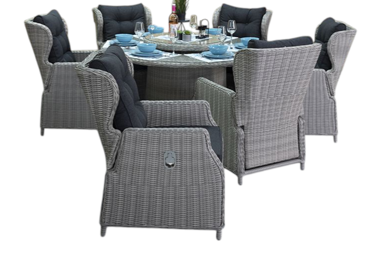 Rio-Barcelona verstelbare Tuinset 6 Personen - Glas / Light Kobo Grey