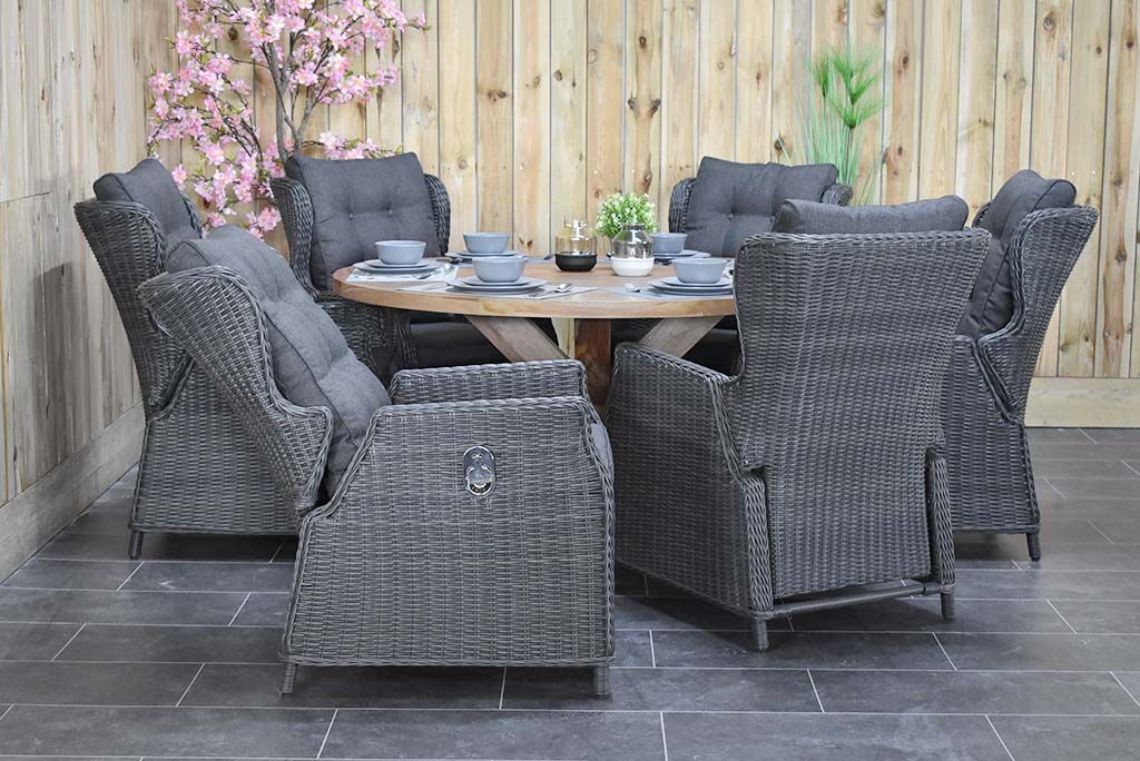 Surakarta-Barcelona verstelbare Tuinset 6 Personen - Rock Grey