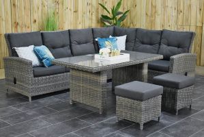 New York Verstelbare Loungeset Hoekbank Hoge Tafel met Krukjes Spiegelbeeld Kobo Grey SHOWROOMMODEL