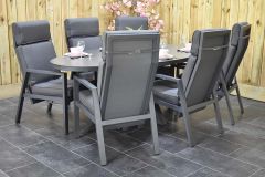 Akron Tafel 220 Keramischblad met 6 Oxford Verstelbare Dining Tuinstoelen Dark Grey SHOWROOMMODEL