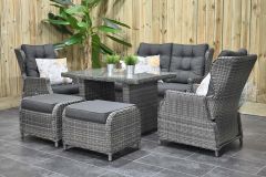 Barcelona Verstelbare Loungeset 2 Zitsbank 2 Lounge Tuinstoelen Hoge Tafel met Hockers Kobo Grey SHOWROOMMODEL