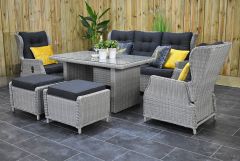 Barcelona Verstelbare Loungeset 3 Zitsbank 2 Lounge Tuinstoelen Hoge Tafel met Hockers Light Kobo Grey SHOWROOMMODEL