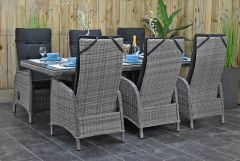 Menorca Tafel 225 met 6 Kansas Verstelbare Dining Tuinstoelen Natural Grey SHOWROOMMODEL