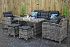 Minnesota Loungeset 3 Zitsbank 2 Lounge Tuinstoelen Hoge Tafel met Krukjes Light Grey SHOWROOMMODEL