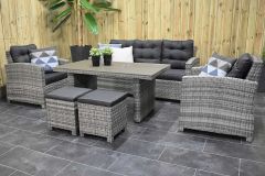 Minnesota Loungeset 3 Zitsbank 2 Lounge Tuinstoelen Hoge Tafel Polywood met Krukjes Light Grey SHOWROOMMODEL