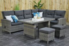 New York Verstelbare Loungeset Hoekbank Hoge Tafel met Krukjes Spiegelbeeld Kobo Grey SHOWROOMMODEL