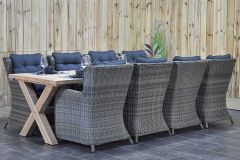 Norwich Tafel 300 Teak Natural met 8 Delano Dining Tuinstoelen Kobo Grey SHOWROOMMODEL