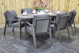 Akron Tafel 180 Keramischblad met 6 Oxford Dining Tuinstoelen Dark Grey