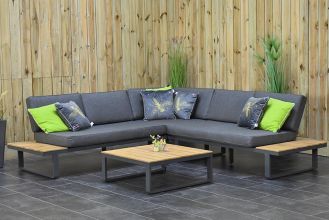 Albufeira Aluminium Loungeset Hoekbank met Lage Tafel Dark Grey MAANDAANBIEDING