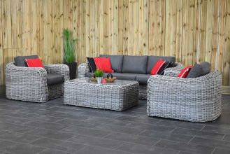 Arrecife Loungeset 3 Zitsbank 2 Lounge Tuinstoelen Lage Tafel Faded White Grey SHOWROOMMODEL