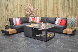 Athene Aluminium Loungeset Hoekbank Vuurtafel Teak Black ZOMER AANBIEDING