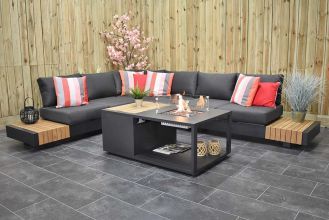 Athene Aluminium Loungeset Hoekbank Vuurtafel Teak Dark Grey LENTE AANBIEDING