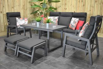 Atletico Verstelbare Aluminium Loungeset 3 Zitsbank 2 Lounge Tuinstoelen Hoge Tafel met Hockers Dark Grey WINTERAANBIEDING