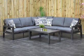 Bakersfield Loungeset Hoekbank Big Corner Lage Tafel Aluminium Dark Grey MAANDAANBIEDING