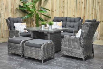Barcelona Verstelbare Loungeset 2 Zitsbank 2 Lounge Tuinstoelen Hoge Tafel met Hockers Kobo Grey SHOWROOMMODEL