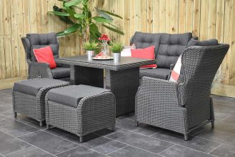 Barcelona Verstelbare Loungeset 2 Zitsbank 2 Lounge Tuinstoelen Hoge Tafel Spraystone met Hockers Rock Grey LENTE AANBIEDING