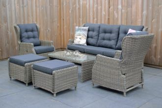 Barcelona Verstelbare Loungeset 3 Zitsbank 2 Lounge Tuinstoelen Lage Tafel met Hockers Kobo Grey