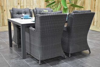 Bergamo Aluminium Tafel 165 met 4 Delano Dining Tuinstoelen Rock Grey WINTER AANBIEDING
