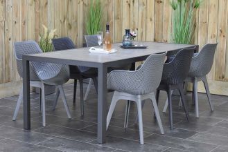 Bergamo Aluminium Tafel 215 met 6 Tronto Kunststof Dining Tuinstoelen Antraciet en Stone Grey