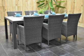 Bergamo Aluminium Tafel 225 met 6 Aruba Dining Tuinstoelen Rock Grey WINTER AANBIEDING