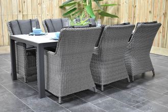 Bergamo Aluminium Tafel 225 met 6 Avalon Dining Tuinstoelen Natural Grey WINTER AANBIEDING