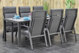 Bergamo Aluminium Tafel 215 met 6 Oxford Verstelbare Dining Tuinstoelen Dark Grey WINTERAANBIEDING