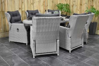 Bixley Ovale Tafel 240 Polystone met 6 Barcelona Verstelbare Dining Tuinstoelen Light Kobo Grey