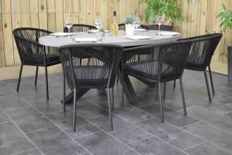 Bixley Ovale Tafel 240 Polystone met 6 Reims Rope Dining Tuinstoelen Stapelbaar Black