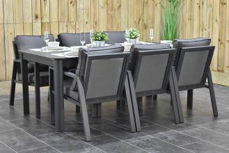Bolero Uitschuifbare Aluminium Tafel 200 / 300 met 6 Oxford Dining Tuinstoelen Dark Grey