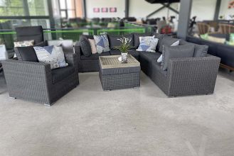 Boston Loungeset Hoekbank met Hocker Inclusief Loungestoel Rock Grey SHOWROOMMODEL