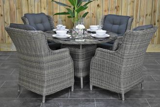 Brasil Ronde Tafel 120 met 4 Darwin Dining Tuinstoelen Kobo Grey ZOMER AANBIEDING