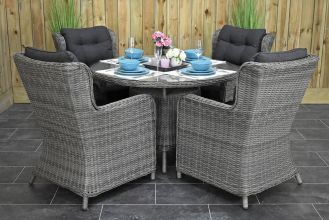 Brasil Ronde Tafel 120 met 4 Delano Dining Stoelen Natural Grey