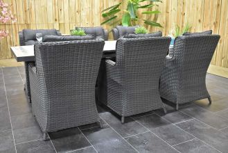 Bressano Uitschuifbare Aluminium Tafel met Keramischblad 200 / 260 met 6 Delano Dining Tuinstoelen Rock Grey SHOWROOMMODEL