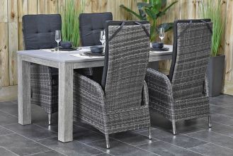 Cancun Tafel 180 Polystone Vintage Antique Grey met 4 Menorca Verstelbare Dining Tuinstoelen Two Tone Grey