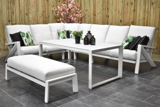 Carini Loungeset Hoekbank Big Corner Hoge Tafel Aluminium Off White WINTER AANBIEDING