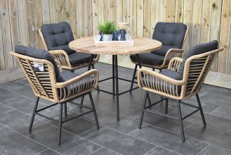 Carlton Tafel 100 Teak met 4 Carlton Dining Tuinstoelen Bamboo