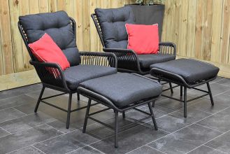 Carlton Loungeset 2 Lounge Tuinstoelen 2 Hockers Charcoal