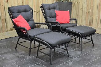 Carlton Loungeset 2 Lounge Tuinstoelen 2 Hockers Charcoal SHOWROOMMODEL