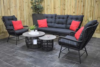 Carlton Loungeset 3 Zitsbank 2 Lounge Tuinstoelen 2 Lage Tafels Polystone Charcoal SHOWROOMMODEL