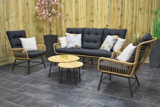 Carlton Loungeset 3 Zitsbank 2 Lounge Tuinstoelen 2 Lage Tafels Teak Bamboo