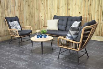 Carlton Loungeset 2 Zitsbank 2 Lounge Tuinstoelen Lage Tafel Teak Bamboo SHOWROOMMODEL