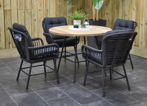 Carlton Tafel 100 Teak met 4 Carlton Dining Tuinstoelen Charcoal