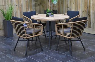 Carlton Tafel 100 Teak met 4 Kent Dining Tuinstoelen Bamboo