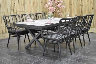 Costana Uitschuifbare Aluminium Tafel met Keramischblad 200 / 260 Dark Grey met 6 Alba Dining Tuinstoelen Rock Grey MAANDAANBIEDING