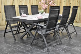 Costana Uitschuifbare Aluminium Tafel met Keramischblad 200 / 260 met 6 Verona Verstelbare Aluminium Standenstoelen Inklapbaar Dark Grey MAANDAANBIEDING