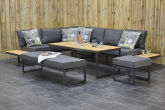 Dallas Aluminium Loungeset Hoekbank met Hoge Tafel met Bankje en Hocker Dark Grey
