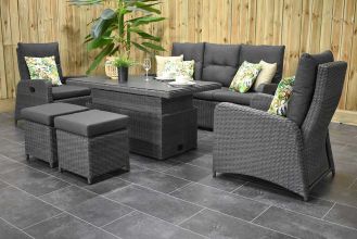 Florida Verstelbare Loungeset 3 Zitsbank 2 Lounge Tuinstoelen Hoog / Laag Tafel Spraystone met Krukjes Rock Grey SHOWROOMMODEL