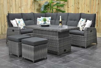 Florida Verstelbare Loungeset Hoekbank Hoog / Laag Tafel Spraystone met Krukjes Kobo Grey SHOWROOMMODEL